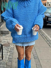 Lunivop Knitted Turtleneck Crochet Oversized Women Pullover Long Sleeve Loose Drop Shoulder Classic